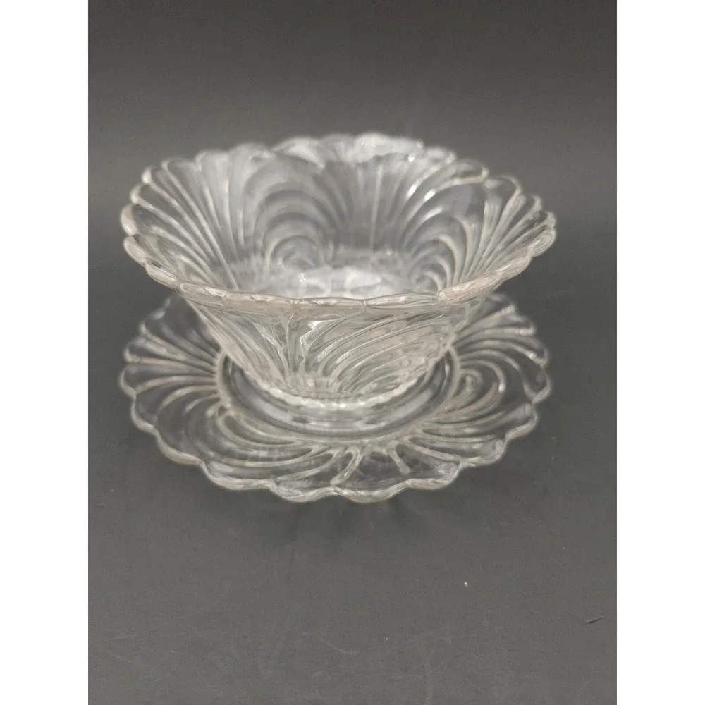 Vintage Cambridge‎ Caprice Clear Glass Mayo Relish bowl & underplate Set